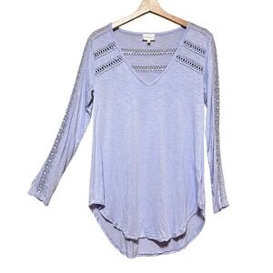 Deletta Anthropologie Lavender V-Neck Crochet Lace Slub Knit Top size M purple